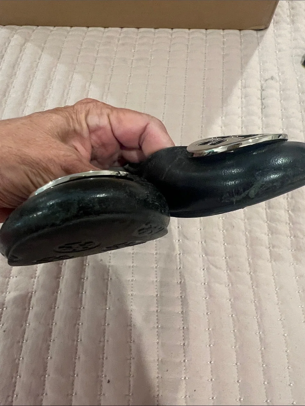 Tory Burch Black Leather Logo Round-Toe Ballet Flats